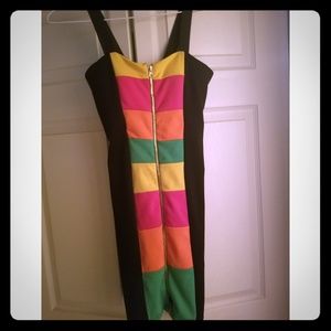 Multi Color Front Zipper Down Dress